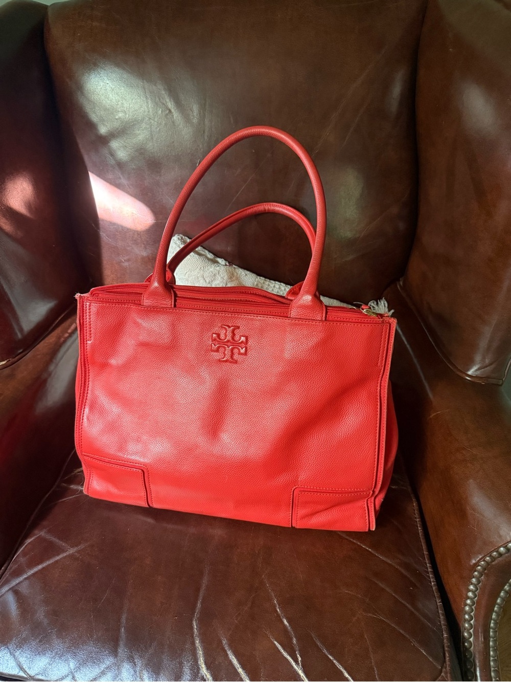 Tory Burch Coral Leather Tote Bag
